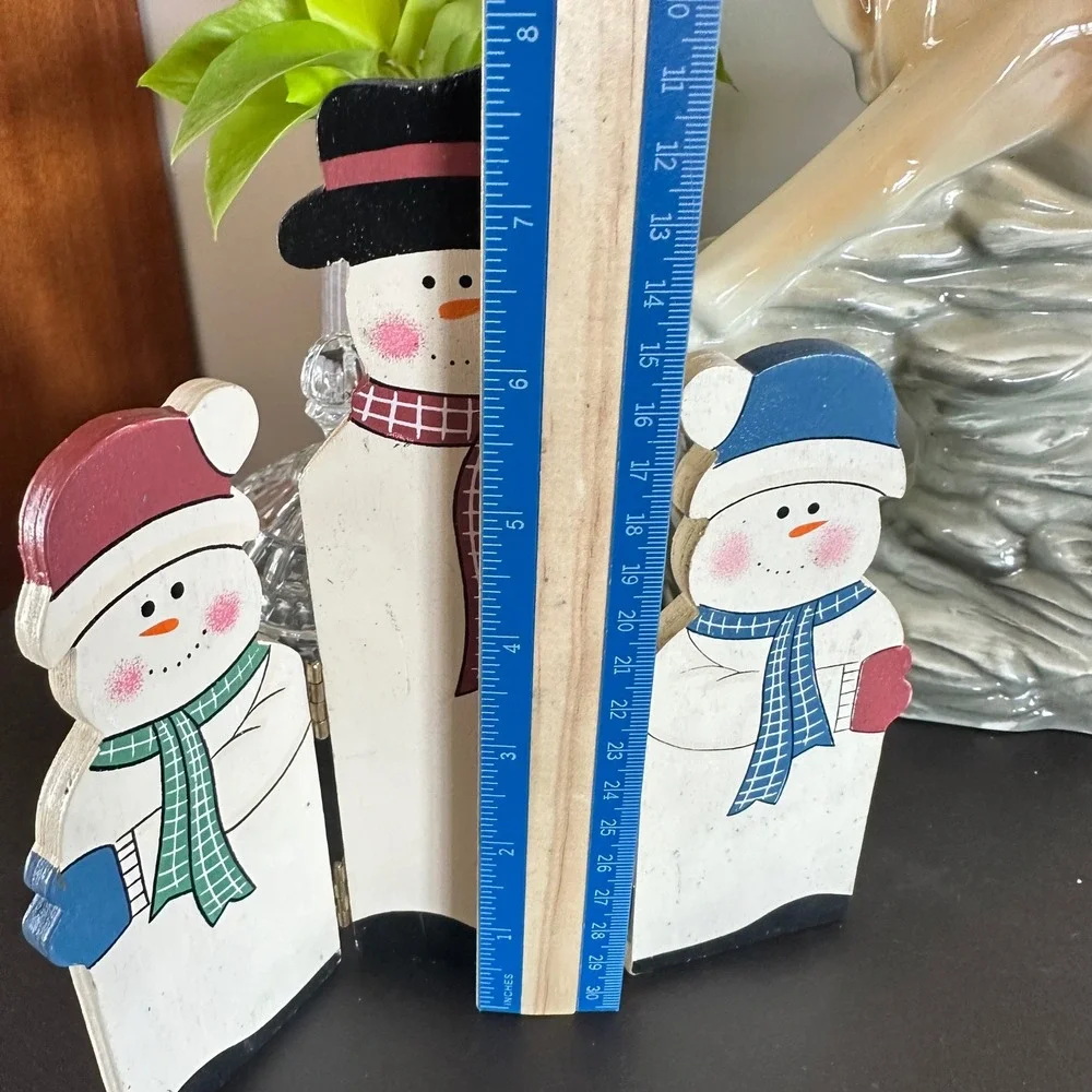 VTG Wooden Snowman Trio Folding Christmas Tabletop Decor 8